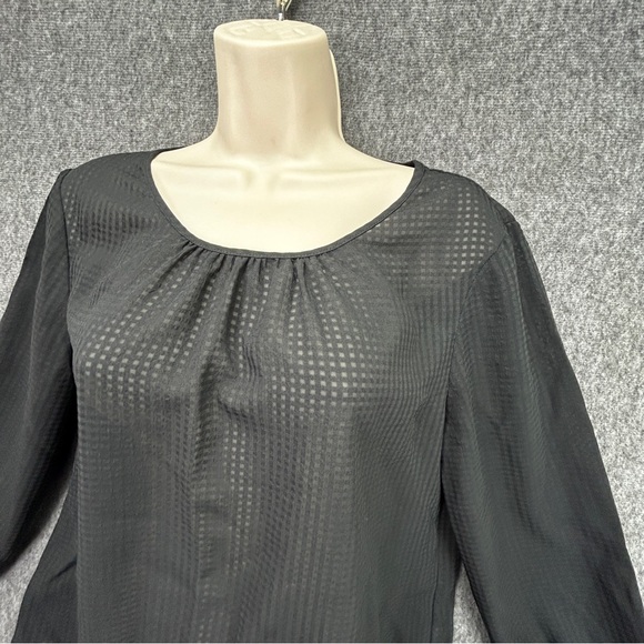 J. Crew Black Gold Button Semi-Sheer Long Puff Sleeves Top Size Medium (808) - Picture 2 of 15